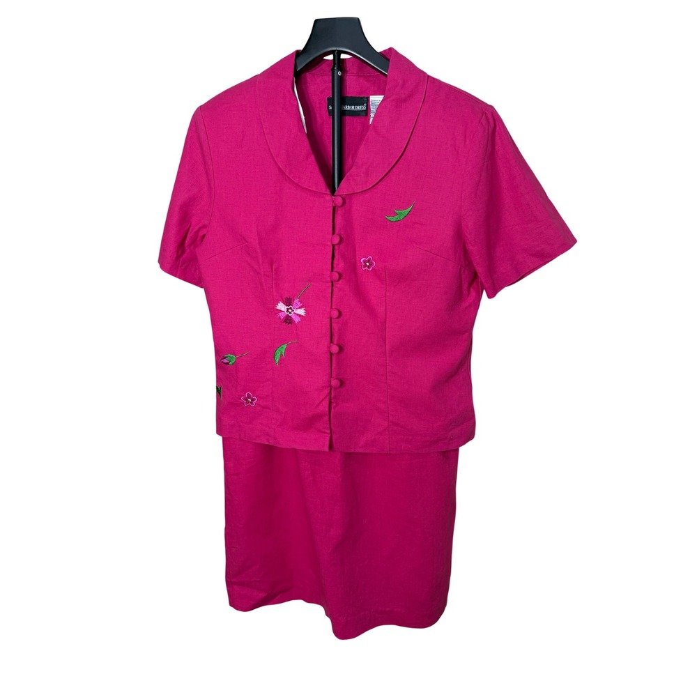 Sag Harbor Dress Vintage Pink Linen Blend Embroidered Skirt Suit Set 12